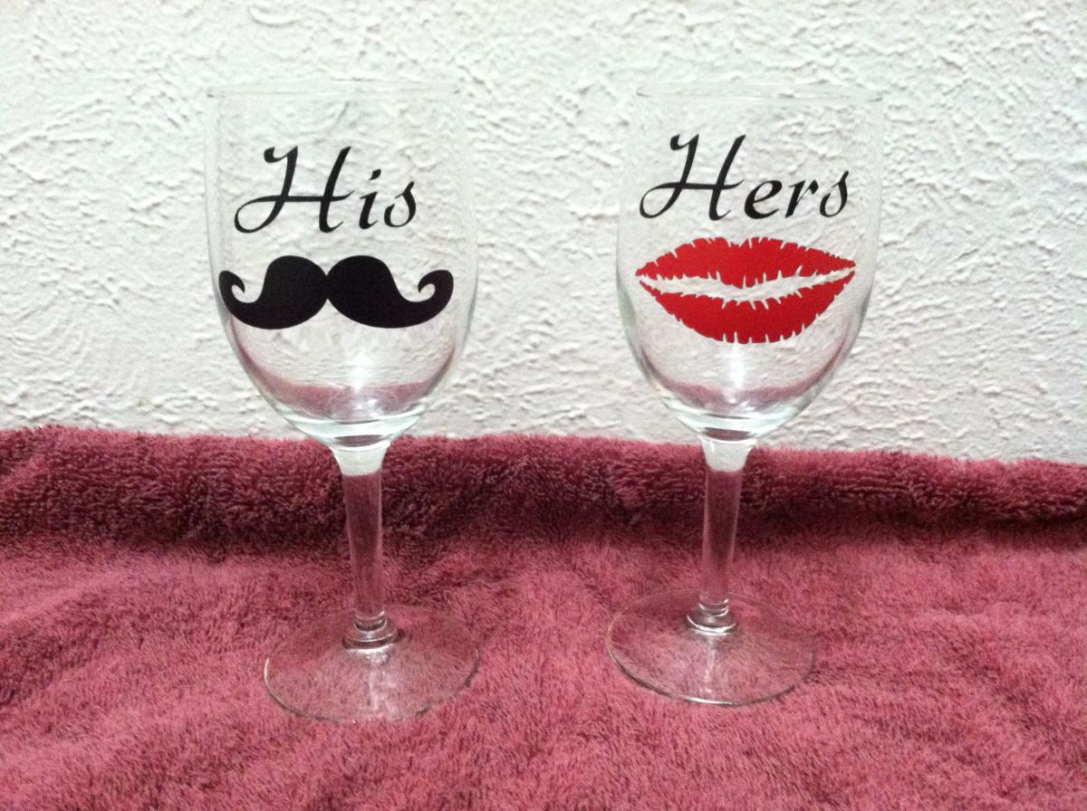 Two His And Hers Wine Glasses